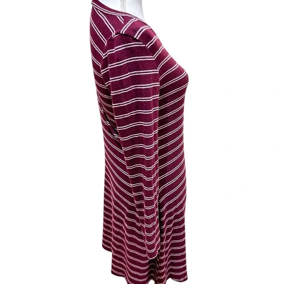 Kaileigh Burgundy & White Striped Long Sleeve casual comfy soft Dress size small - Picture 7 of 9